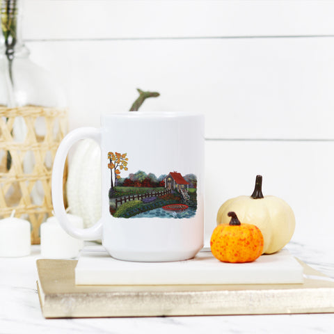 Autumn is Here (no background) Deluxe 15 oz Mug