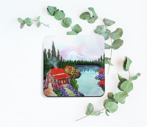 Pine Tree Reflections Mini Painting / Coaster